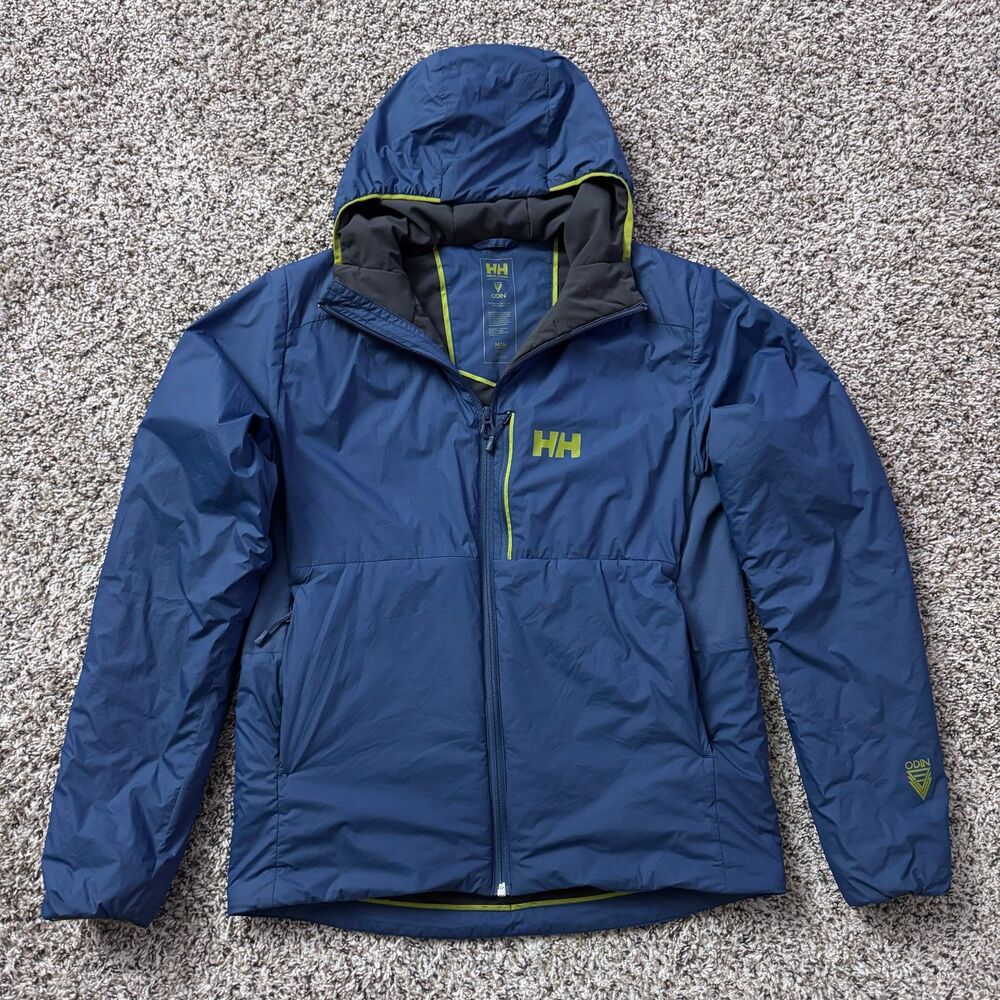 Helly Hansen Odin Stretch Hood Insulator Jacket Mens M Blue Primaloft Full Zip